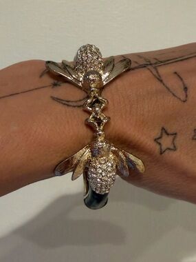 Gold Bee Crystal Hinged Bracelet
